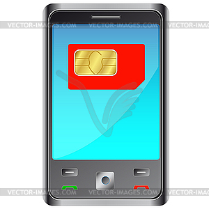 Мобильный телефон с SIM-картой красной - изображение в векторном формате