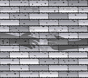 Gray brick wall and shadows of people`s hands - vector clipart