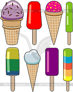 Set of colorful icecream and popsicles - vector clip art