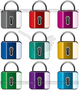 Set of colorful metal locks - vector image