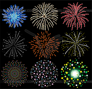 Set of colorful fireworks - vector clipart