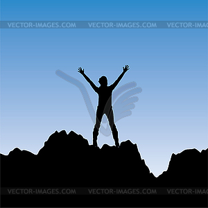 Silhouette of girl with raised hands - vector clip art