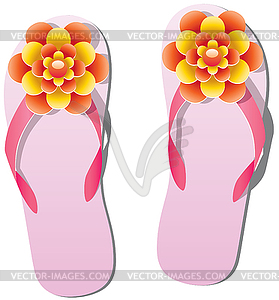 Pair of flip flops with flowers - vector clip art