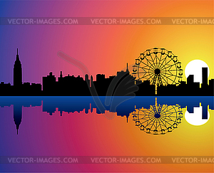 City background with reflection in water - vector image