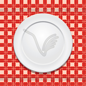 Picnic tablecloth and empty plate - vector image