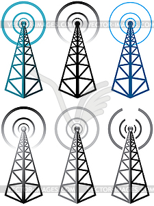 Set of radio tower symbols - vector clipart