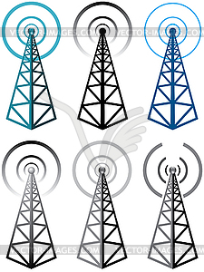 Набор радио символы башню - векторный графический клипарт