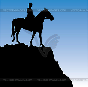 Man on horse on top of mountain - vector clip art