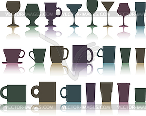 Cups, mugs and glasses - vector image