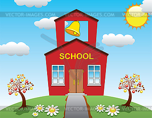 School house and apple trees - vector image