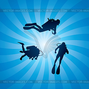 Scuba divers underwater - vector clip art