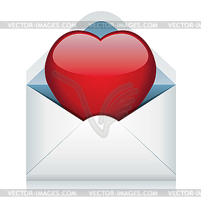 Red heart in envelope - vector image