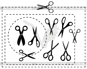 Cutting scissors and coupon border lines - vector clipart