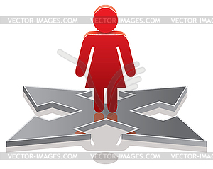 Woman making choice on crossroads - vector clipart