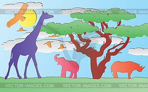 Paper animals in africa - vector image
