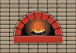 Oven with burning fire - vector clipart