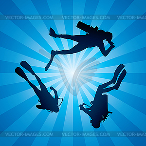 Scuba divers underwater - vector clipart