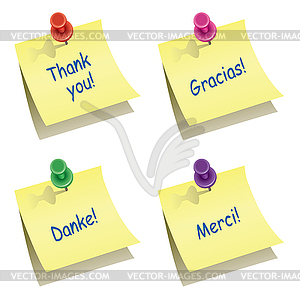 Paper notes with push pin and thank you words - royalty-free vector image