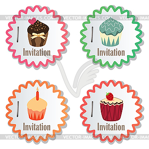 Cupcakes on paper stickers - vector clipart