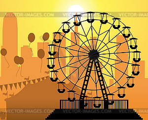 Silhouettes of city and amusement park - vector clipart