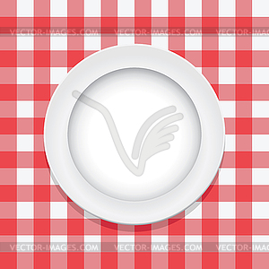 Red picnic tablecloth and empty plate - vector image