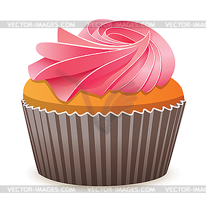 Cupcake with pink cream - vector image