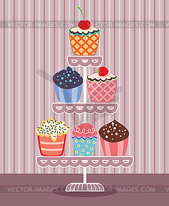 Cupcakes on stand - vector clip art