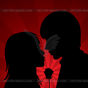 Young man and woman with rose - vector image