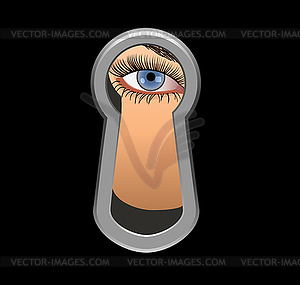 Eye in keyhole of young woman - vector clip art