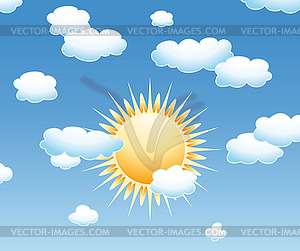 Clouds and sun in sky - color vector clipart