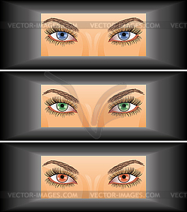 Young woman looking through - vector clip art