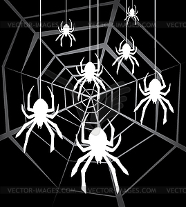 Hanging spiders and web - vector clip art