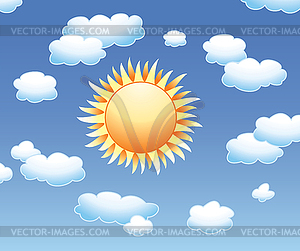 Sun and clouds in sky - vector image