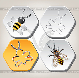 Symbols of bee on honeycell - vector clipart