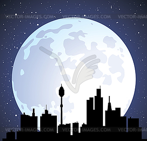 Town background and moon - vector clip art