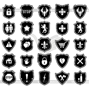 Set of shield icons with symbols - vector clip art