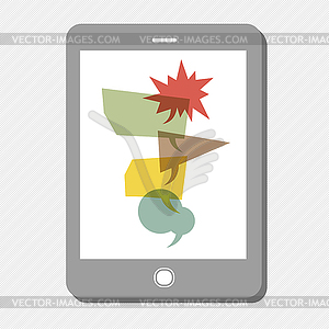 Tablet device with speech bubbles - vector clipart