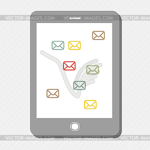 Tablet device with mail icons - vector image