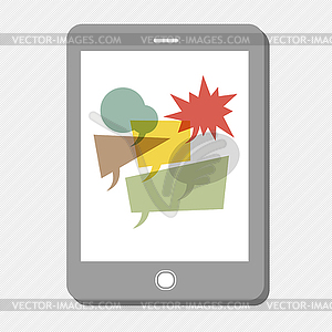 Tablet device with many speech bubbles - vector image