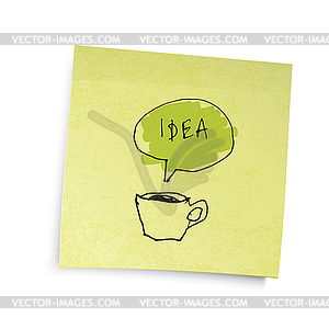 Yellow sticky notes with coffee cup idea  - vector clip art