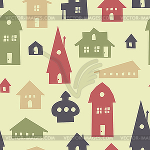 Different shapes houses seamless pattern - vector image