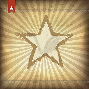Retro brown sunburst background with star - vector image