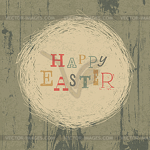 Happy easter vintage greeting card with nest symbol - vector clipart