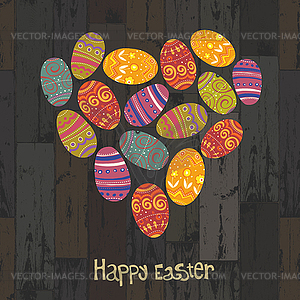 Easter eggs. Heart shaped on wooden planks - vector clipart