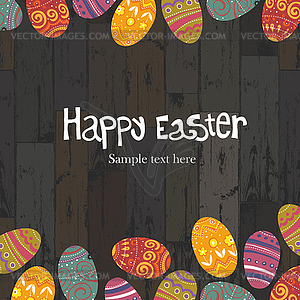 Easter eggs on wooden planks background. - royalty-free vector clipart