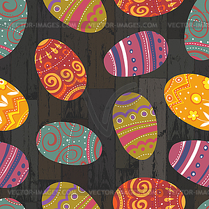 Easter eggs on wooden planks background. - royalty-free vector image