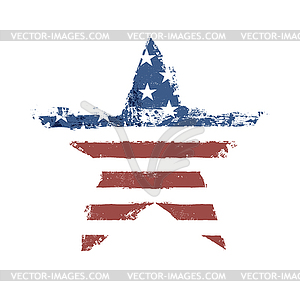 American flag print as star shaped symbol. - vector image