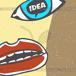 Abstract human face with IDEA word in eyes - vector clipart