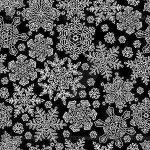 Seamless snowflakes pattern. White on black, - vector image