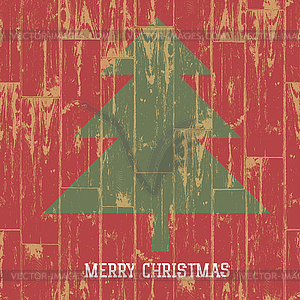 Символ Рождества деревьев и поздравления на деревянные дощечки - векторный клипарт / векторное изображение